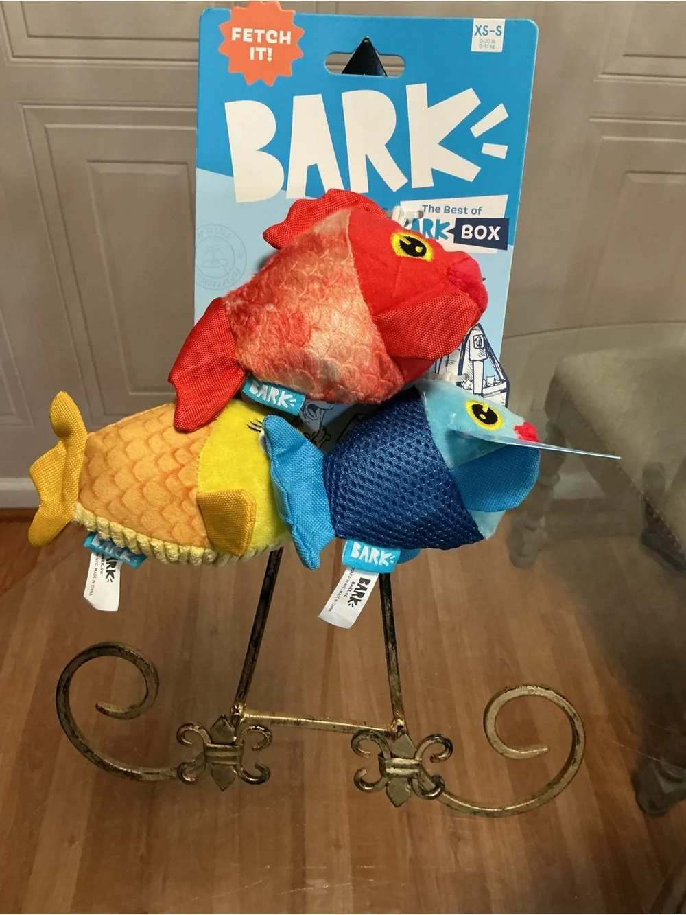 Brand New Set BarkBox The Groupers 3 Piece Squeaky Plush Dog Toys